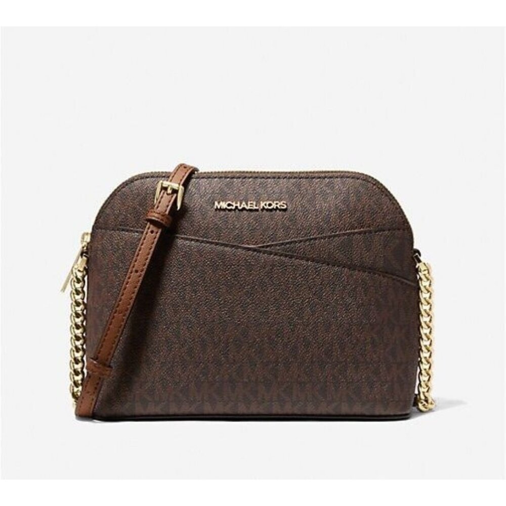 New Michael Kors Jet Set Travel Medium Logo Dome Crossbody Bag Brown